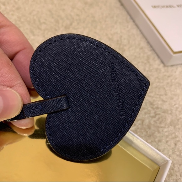 Michael Kors MK Navy Blue Heart Shape Leather Monogram Charms Bag Tag Boxed NEW - Picture 5 of 16